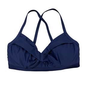 Athleta Navy Blue Twist Front Bikini Top 34D/DD Adjustable Cross Back Swimwear